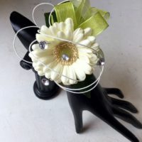 Cream & lime green wrist corsage