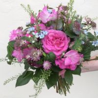 Hand tied bouquet with sweet peas