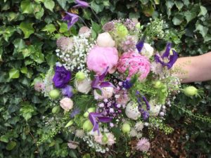 Peony and garden rose wedding bouquet