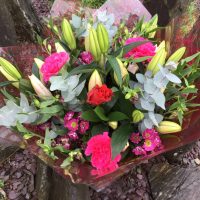 Pink lily mixed hand tied bouquet
